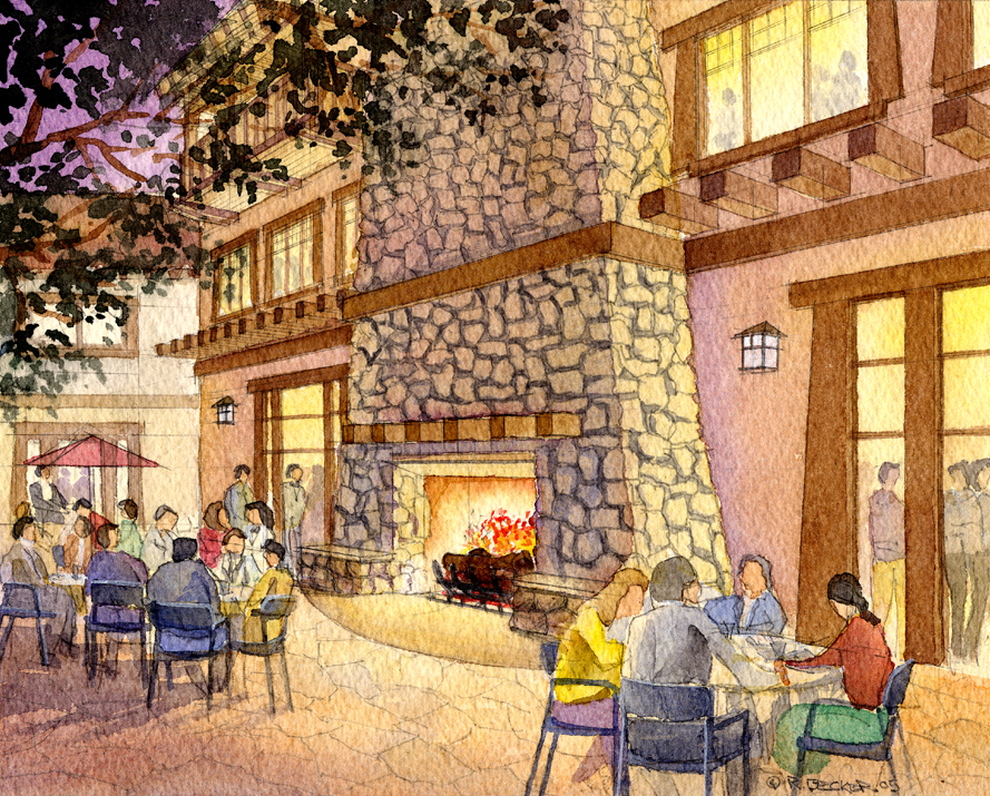 RRM fireplace watercolor sketch