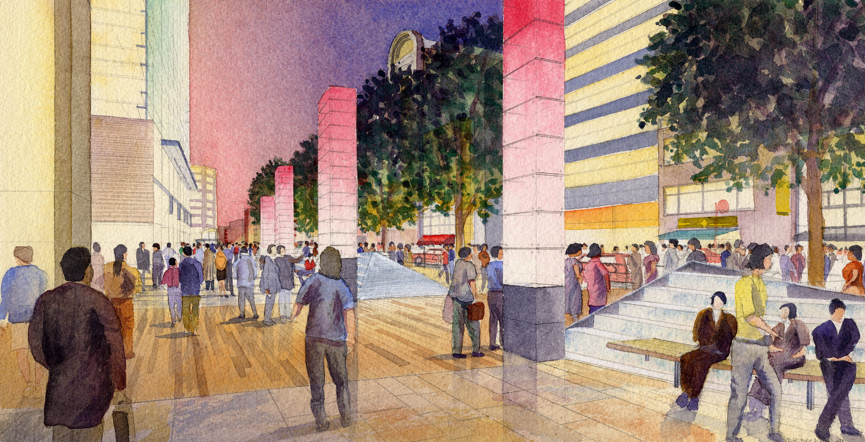 EDAW_Roppongi_Street_Architectural_Rendering_Watercolor