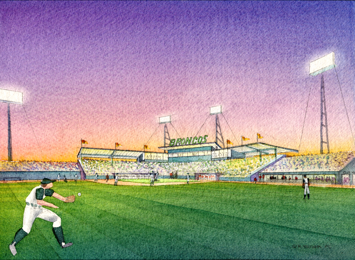 HGA calpoly Baseball watercolor rendering