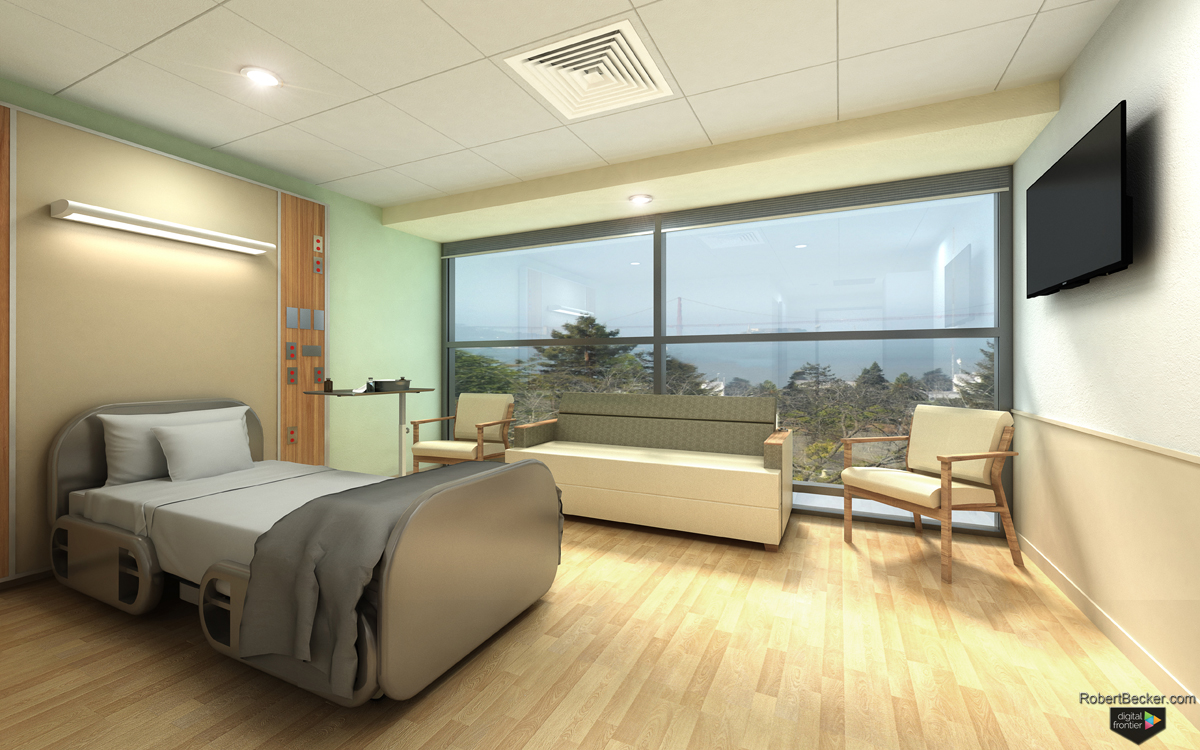 Sutter Health Alta Bates Medical Center patient room rendering