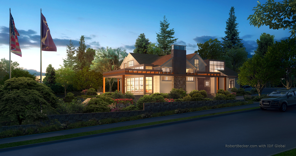 Sage residence photorealistic dusk rendering