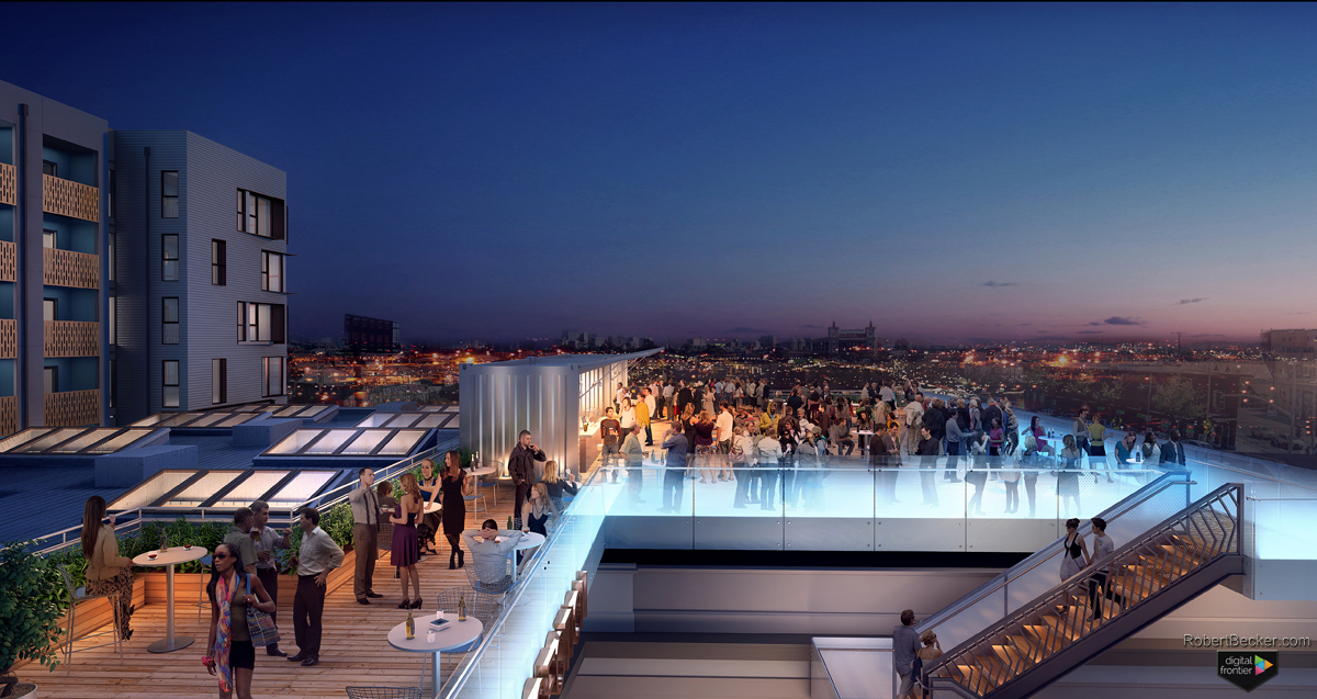The Intersection Emeryville Roof Deck Night rendering