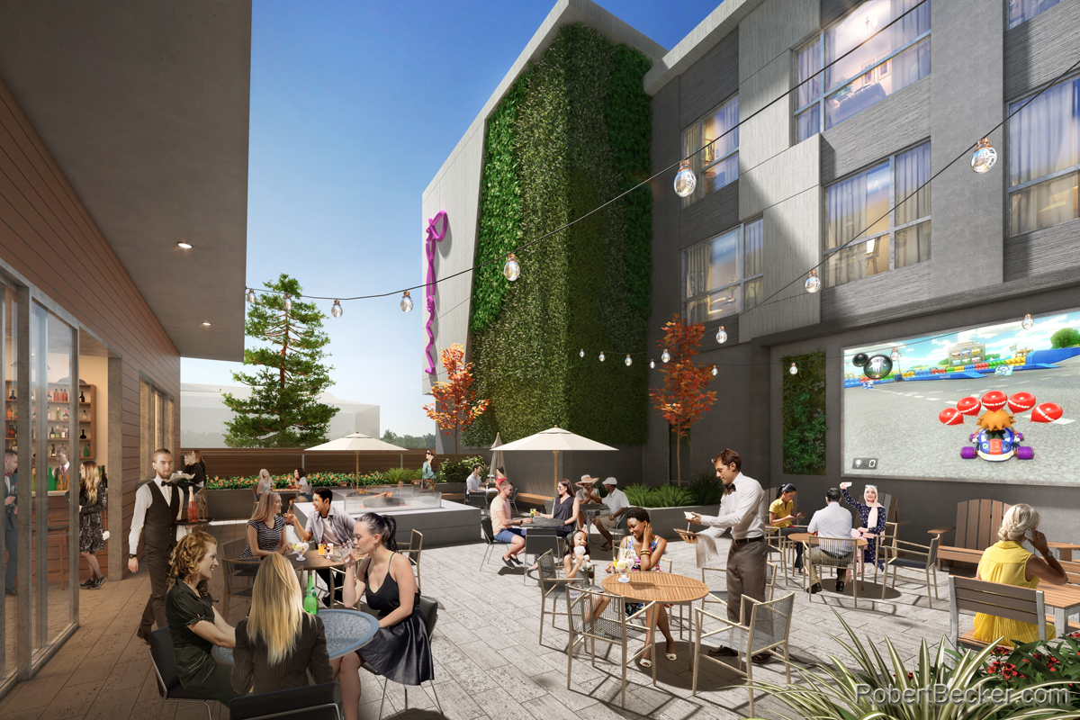 photorealistic rendering of Mountain View Moxy Hotel