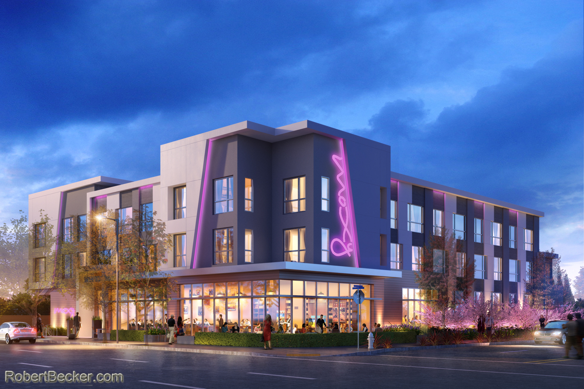 photorealistic rendering of Mountain View Moxy Hotel
